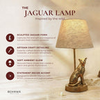 BEHOMA Jaguar Table Lamp with Antique Metal Base & Fabric Shade