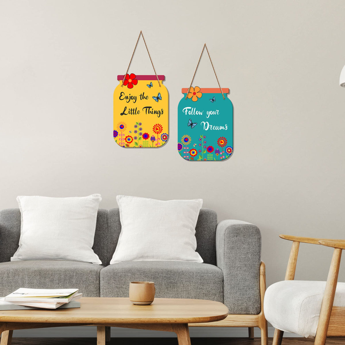 Artvibes Follow Your Dreams Wooden Wall Hanger | Quotes Decor Item | Motivational Wall Decor | Wall Poster | Graphic Art | Gift Items | Office Wall Decoration Items (WH_6801N), Set of 2