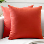 Encasa XO Cotton Throw Pillow Covers 84 TC Set Of 2 I 16X16 In (40X40 Cm) - Brick I No Insert I Plain Square Pillowcases I Machine Washable | Indoor Use Only