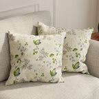 HUESLAND Premium Cotton Cushion Cover 16 inch x 16 inch | Decorative Square Throw Pillow Covers Set for Sofa, Living Room & Bedroom | Set of 2 | Green Leaf Floral