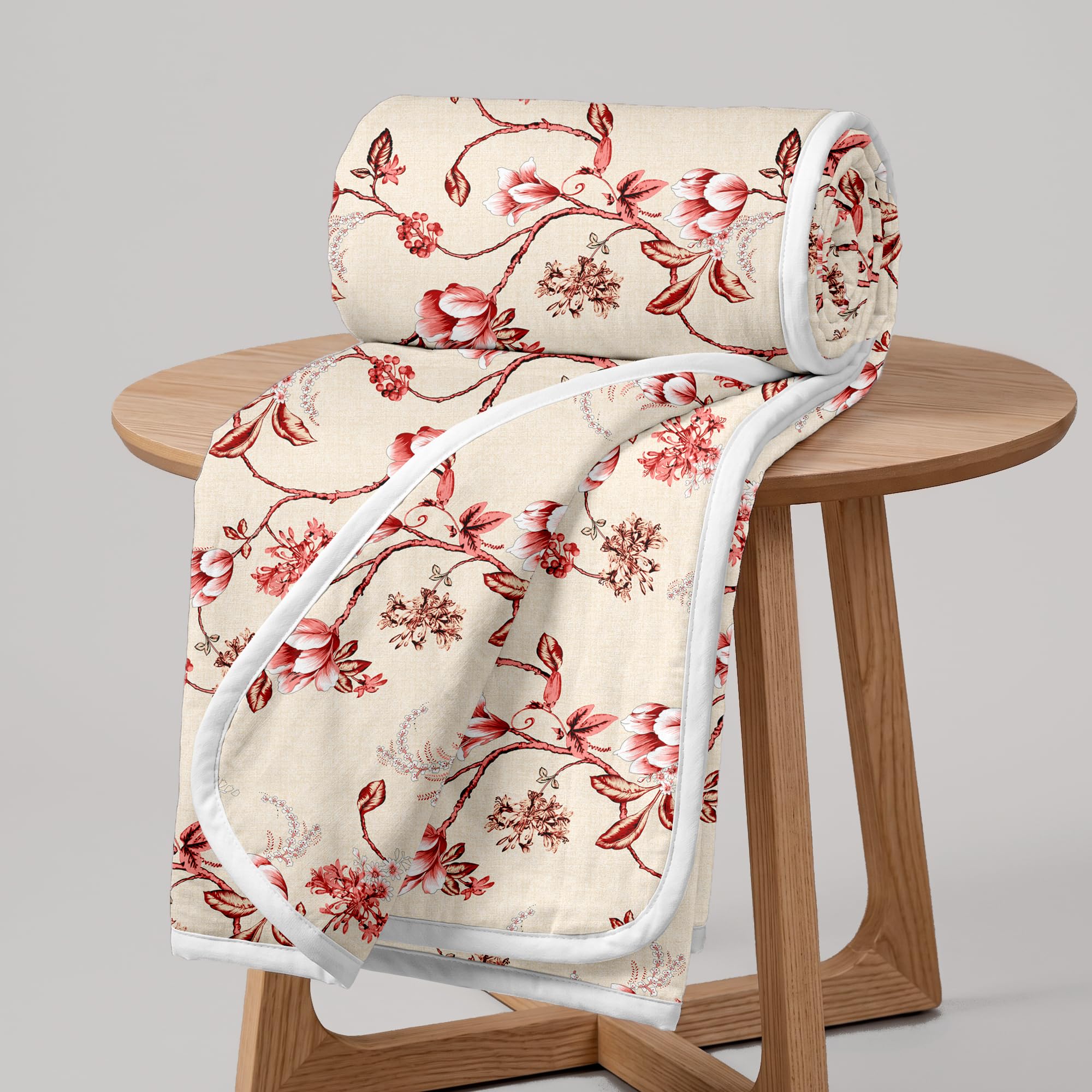 Divine Casa Floret 100% Cotton Double Dohar | 120 GSM | Soft & Lightweight Throw Blanket | Reversible Design | Cozy & Breathable Bedding | All-Season Comfort | 220 x 205 CM, Summer Fern Kafalo