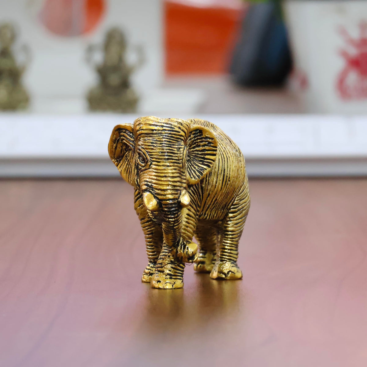 KridayKraft African Elephants Animal Decorative Showpiece Figurine Set of 2 Pcs Metal Handcrafed Gold Toned Antique Finish, Home Decor