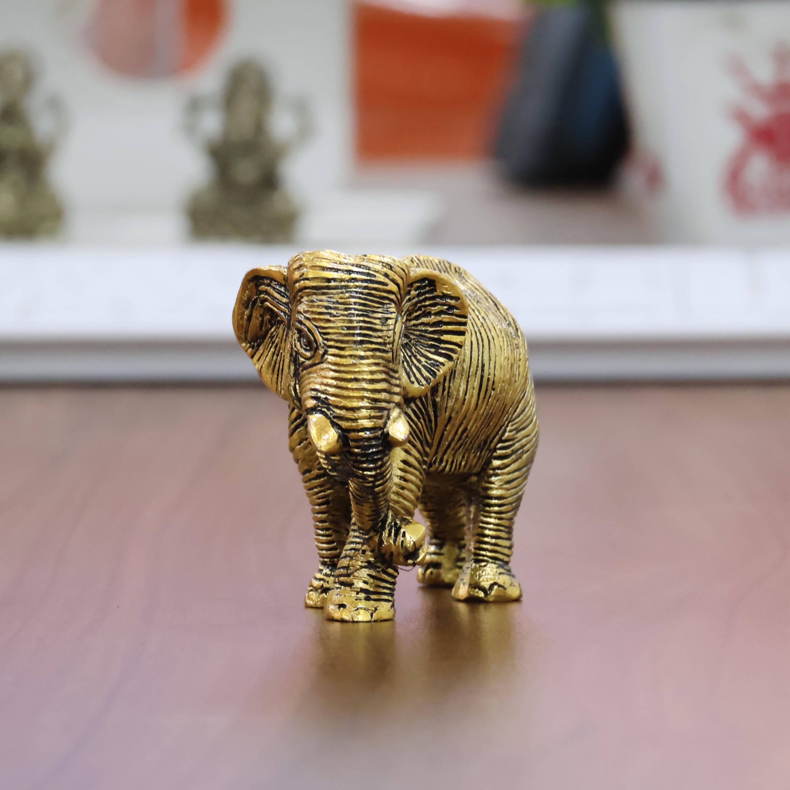 KridayKraft African Elephants Animal Decorative Showpiece Figurine Metal Handcrafed Gold Toned Antique Finish, Home Decor