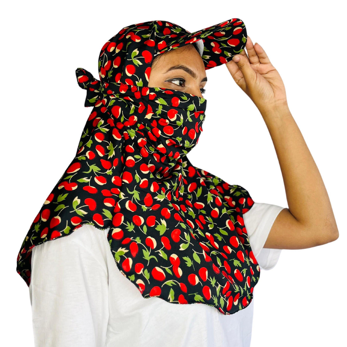 Kavach Ready-to-wear full face covering Mask Scarf with CAP made in SOFT BREATHABLE for pollution sun protection, Free Size - Multicolor (Black)