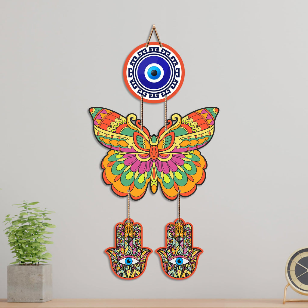 Artvibes Butterfly Evil Eye Wall Hanging for Home Entrance | Lucky Charm MDF Wall Decor | Boho Vastu Wall Art for Living Room | Bedroom | Office & Main Door | Gift Item (WH_8582N)