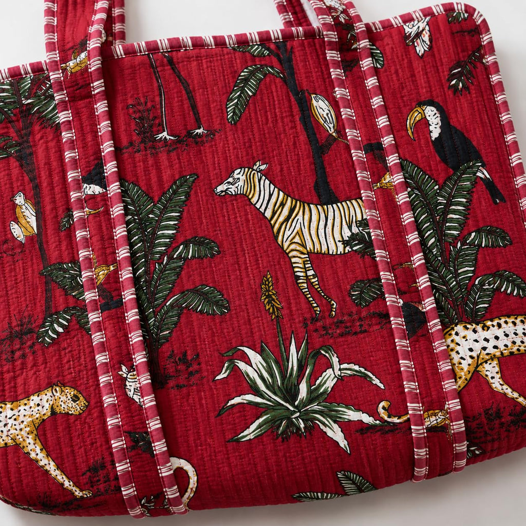 ArbaanHouse Quilted Cotton Tote Bag for Women, Large 18 x 18 Inch Shopping Bag, Wildlife Print, Reusable Shoulder Bag