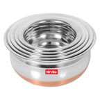 Nirvika Stainless Steel Handi Set Copper Bottom Handi With Lid Kitchen Serving,Cooking Bowl |Cookware Set/Urli Set 5-Pieces | Patila Bhagona, 1500 Milliliter - 1500 Ml, Multicolor