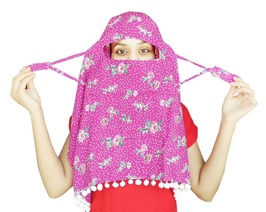 Tolexo Rayon cotton scarf free size with Hook and Loop closer-printed-free size (Pink)