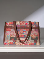 ZOUK Kutch Gamthi Abstract Printed Women's Jute Handcrafted Vegan Leather Multicolor Statement Office Shoulder Bag