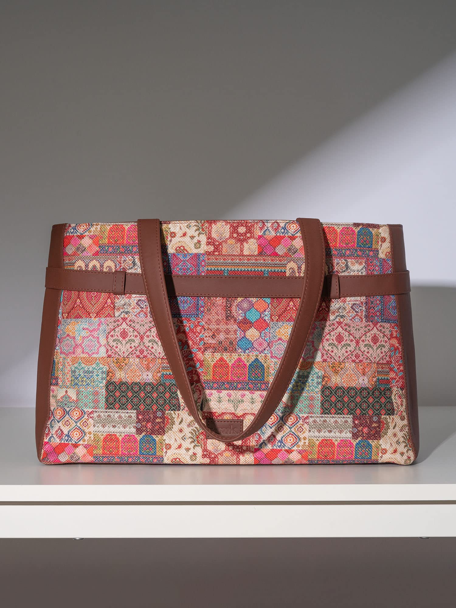 ZOUK Kutch Gamthi Abstract Printed Women's Jute Handcrafted Vegan Leather Multicolor Statement Office Shoulder Bag