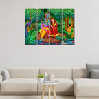 VIBECRAFTS Beautiful Radha Krishna In Forest 4 Pieces Canvas Wall Painting Fitted With Wooden Frame For Home | Office | Living Room | Gift(PTVC4Pcs1_13512)