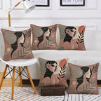 STITCHNEST Satin Cushion Covers Abstract Woman Art Print, 16x16 Inch, Modern Aesthetic Cushion Cover for Living Room (Pack of 5)