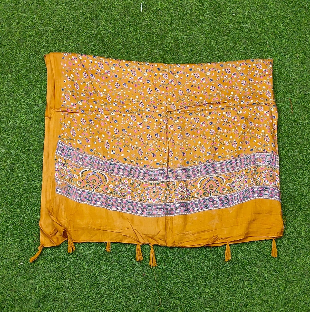 JAHAN TEXTILE mustard Floral Printed Scarf for Women | Soft Lightweight Dupatta/Stole with Tassels | Elegant Ethnic & Casual Wear Wrap | Stylish Designer Shawl for All Seasons (Mustard)
