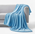 VAS COLLECTIONS Premium Plush Fleece Blanket 250 GSM | Ultra Soft Lightweight Cozy Throw with Pom-Pom Trim | Multipurpose for Bed, Sofa, Couch, Travel & Camping | 152x228 cm (90x60 Inches), Aqua Kafalo