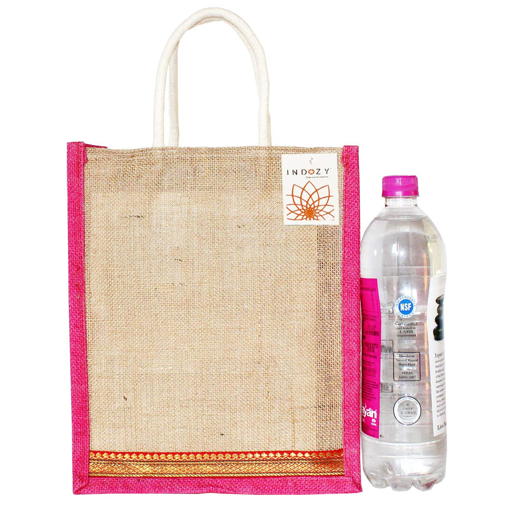 INDOZY Men's and Women's Jute Bag for Lunch Tiffin with Zip Plain Tote Combo (Multicolor)