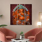VIBECRAFTS 3 Pieces Beautiful Ganesh Ji Canvas Wall Painting Fitted With Wooden Frame For Home | Office | Living Room | Gifts (PTVC3Pcs1_9571)