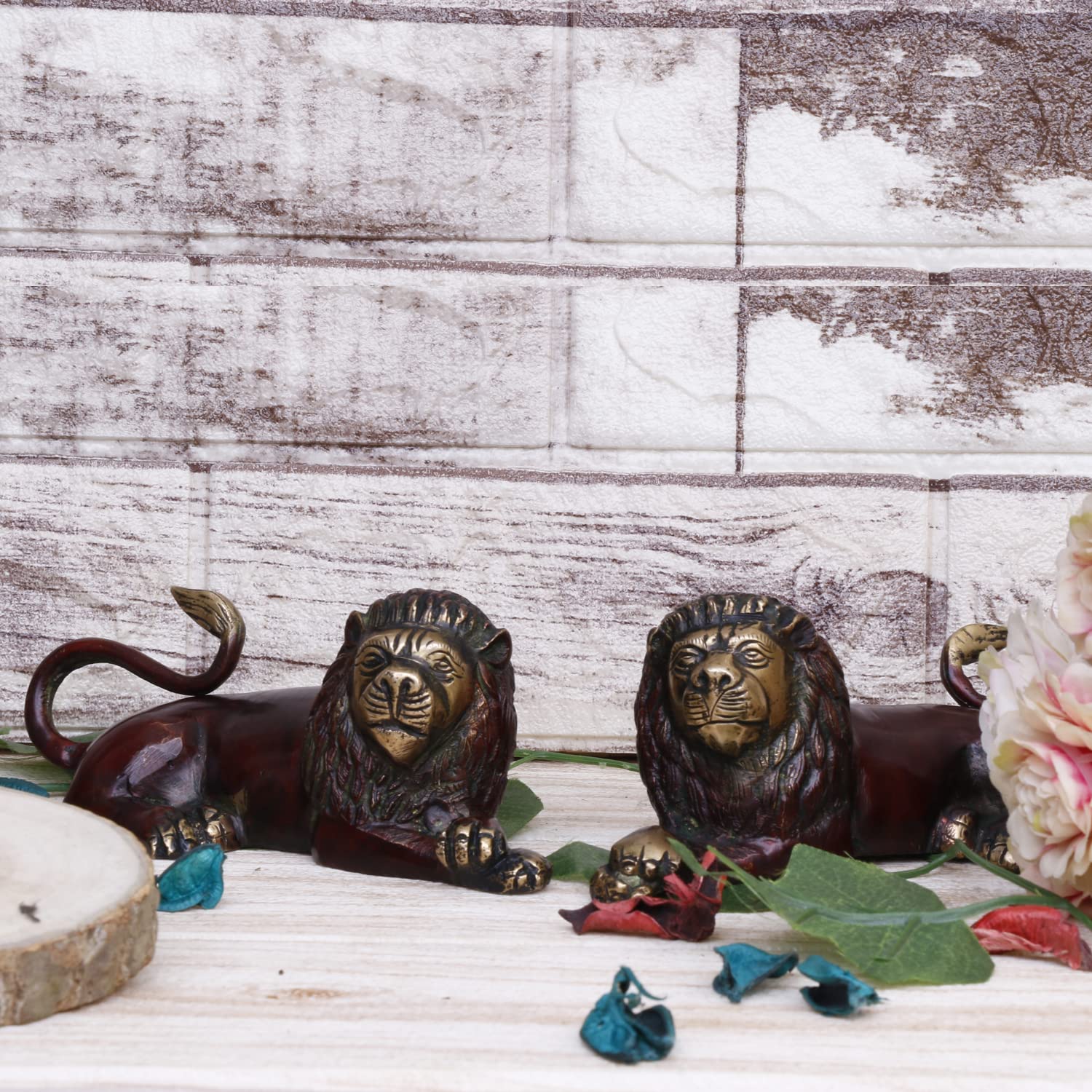 ARTVARKO Brass Lion Pair Statue for Vastu Shastra and Feng Shui Remedies for Home Decor Statue 7 Inches