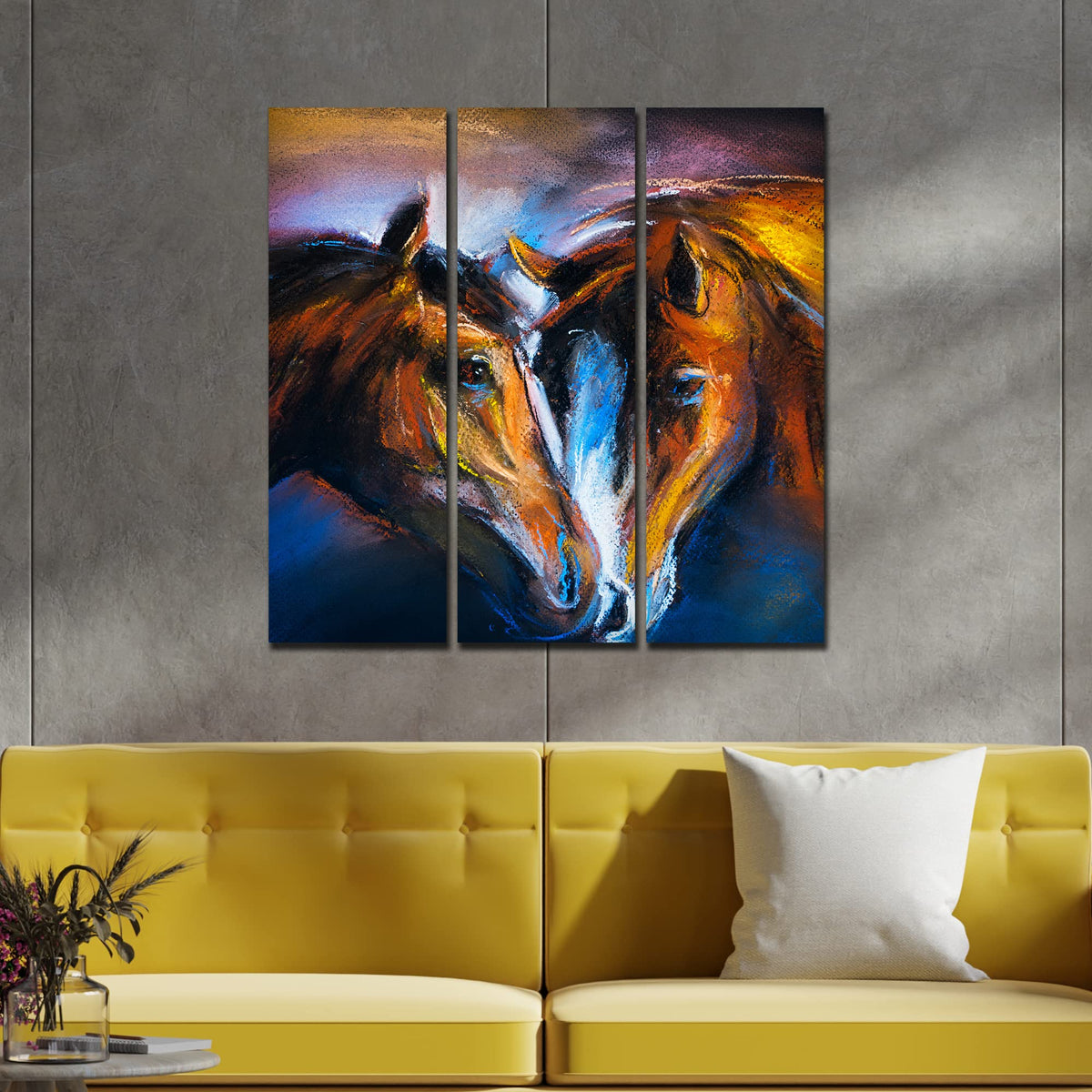 VIBECRAFTS 3 Pieces A Couple Of Horses Canvas Wall Painting Fitted With Wooden Frame For Home | Office | Living Room | Gifts (PTVC3Pcs1_9526)