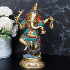 ARTVARKO Brass Lord Ganesha Idol Dancing Ganesh Bhagwan Ganpati Murti Statue for Home Office Decor Entrance Good Luck Wedding Gift 9 Inches