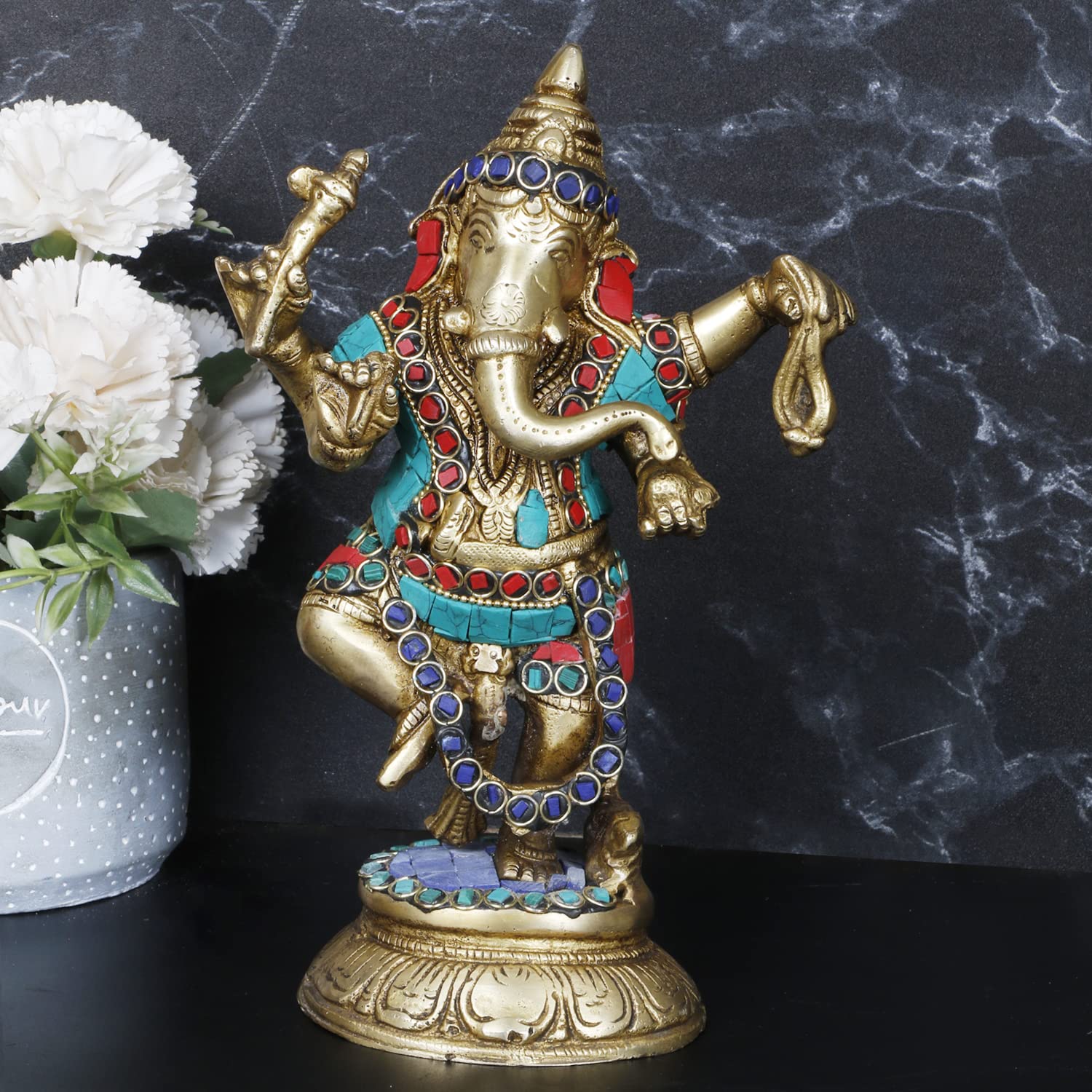 ARTVARKO Brass Lord Ganesha Idol Dancing Ganesh Bhagwan Ganpati Murti Statue for Home Office Decor Entrance Good Luck Wedding Gift 9 Inches