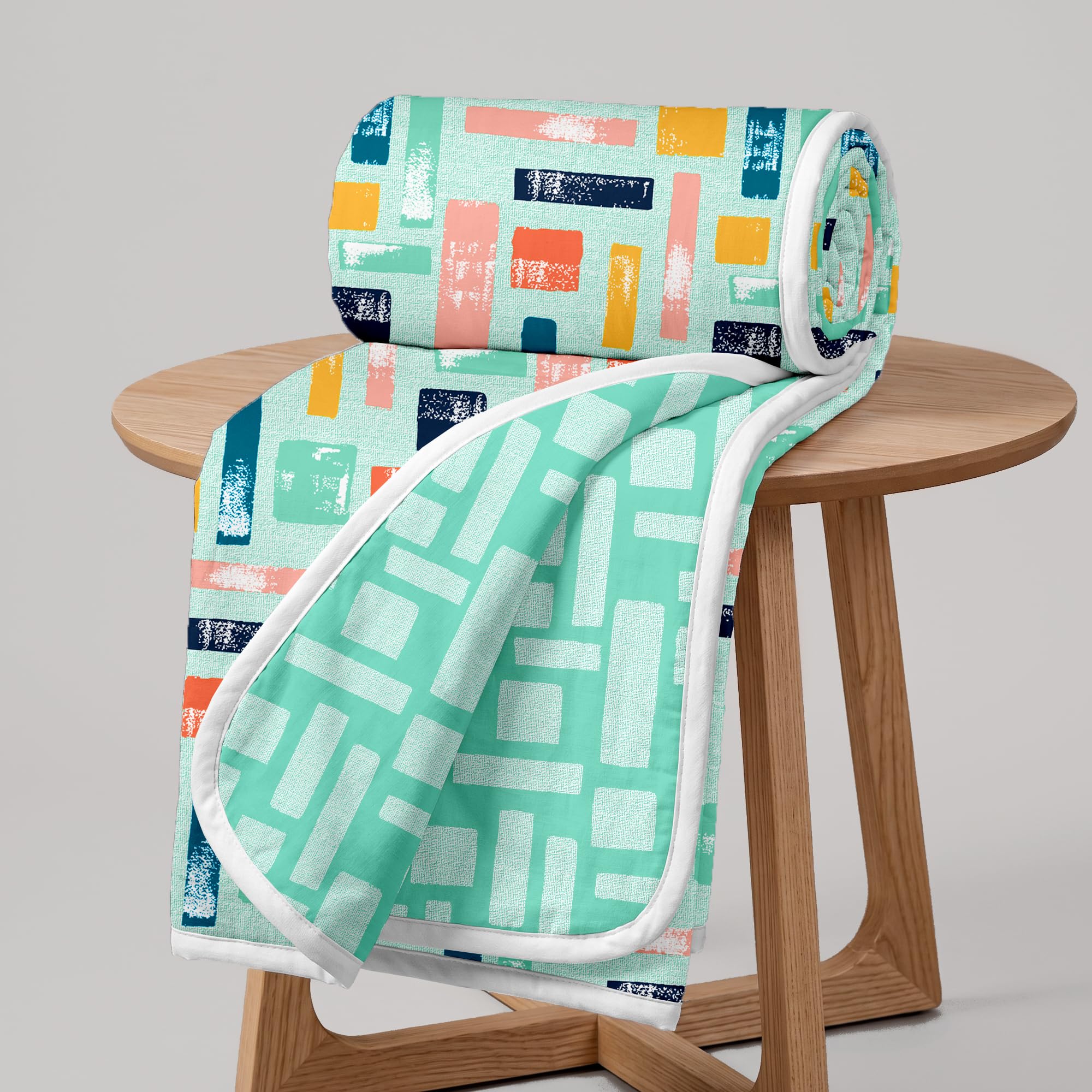 Divine Casa 120 GSM Reversible AC Throw Blanket for Single Bed | Breathable Microfiber Dohar | Size 210 x 140 cm | Abstract | Teal Grey Kafalo