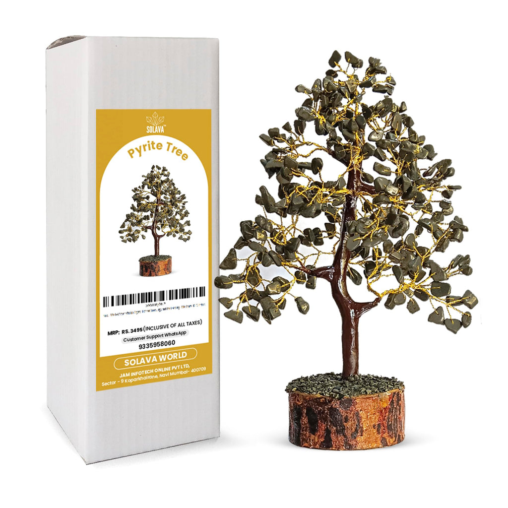 SOLAVA Pyrite Crystal Tree for Money - Money Stone Tree for Wealth, Confidence, Vastu Correction, Positive Energy, Reiki Healing and Good Luck- 300 Beads- 10-12 Inches