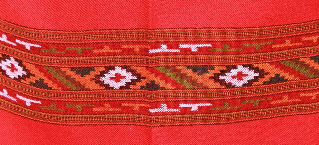 HImalayanKraft Hand Woven Kullu Handloom Woolen Shawl Red Colored with Beautiful Kullu Weaving Designed for Women and Girls.