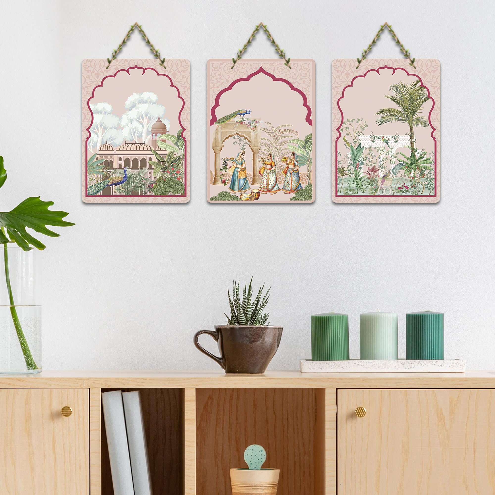 Artvibes Nature Theme for Decoration Decorative Wall Hanging Ornaments | Art For Wall | Wall Sculpture | Signs & Plaques | Festive Decor | Aesthetic Wooden Decor | Ideal Gifts (WH_96136N), Set of 3