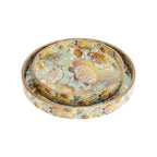 TrayFi MDF Round Wooden Serving Tray | Pack of 2 | Enamel Finished Trays - Size : 9x9, 7x7 Inches | Handcrafted Wooden Tray for Kitchen & Dining (Grey Birds)