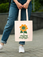 DOODLE Canvas Tote Bag for Women with Zip Closure – Sunflower Printed Reusable Shoulder Bag, Eco-Friendly Tote Bag with Outer Zip & Inner Zip Pocket for College, Office, Shopping, Travel & Beach