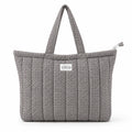 HOUSE OF ORLO Women's Cotton Quilted Aesthetic Tote Bags, Waffle Weave Handmade with Zipper and Double Handles for Women and Girls, Daily Use Handbags for College, Travel, Work (Grey)