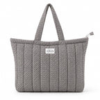 HOUSE OF ORLO Women's Cotton Quilted Aesthetic Tote Bags, Waffle Weave Handmade with Zipper and Double Handles for Women and Girls, Daily Use Handbags for College, Travel, Work (Grey)