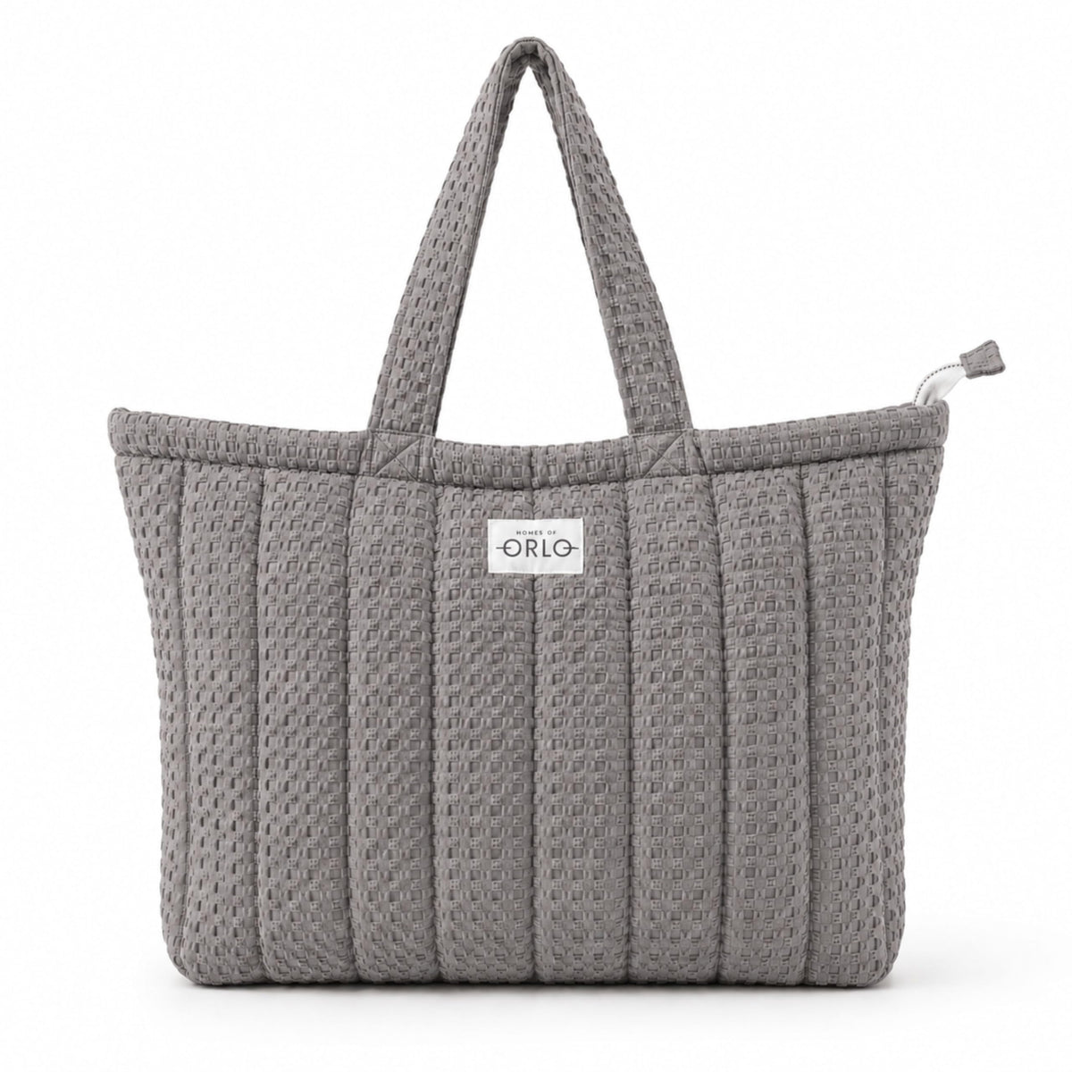 HOUSE OF ORLO Women's Cotton Quilted Aesthetic Tote Bags, Waffle Weave Handmade with Zipper and Double Handles for Women and Girls, Daily Use Handbags for College, Travel, Work (Grey)