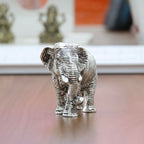 KridayKraft Metal Decorative Silver Toned African Elephants Animal Figurine, Antique Finish, Home Decor