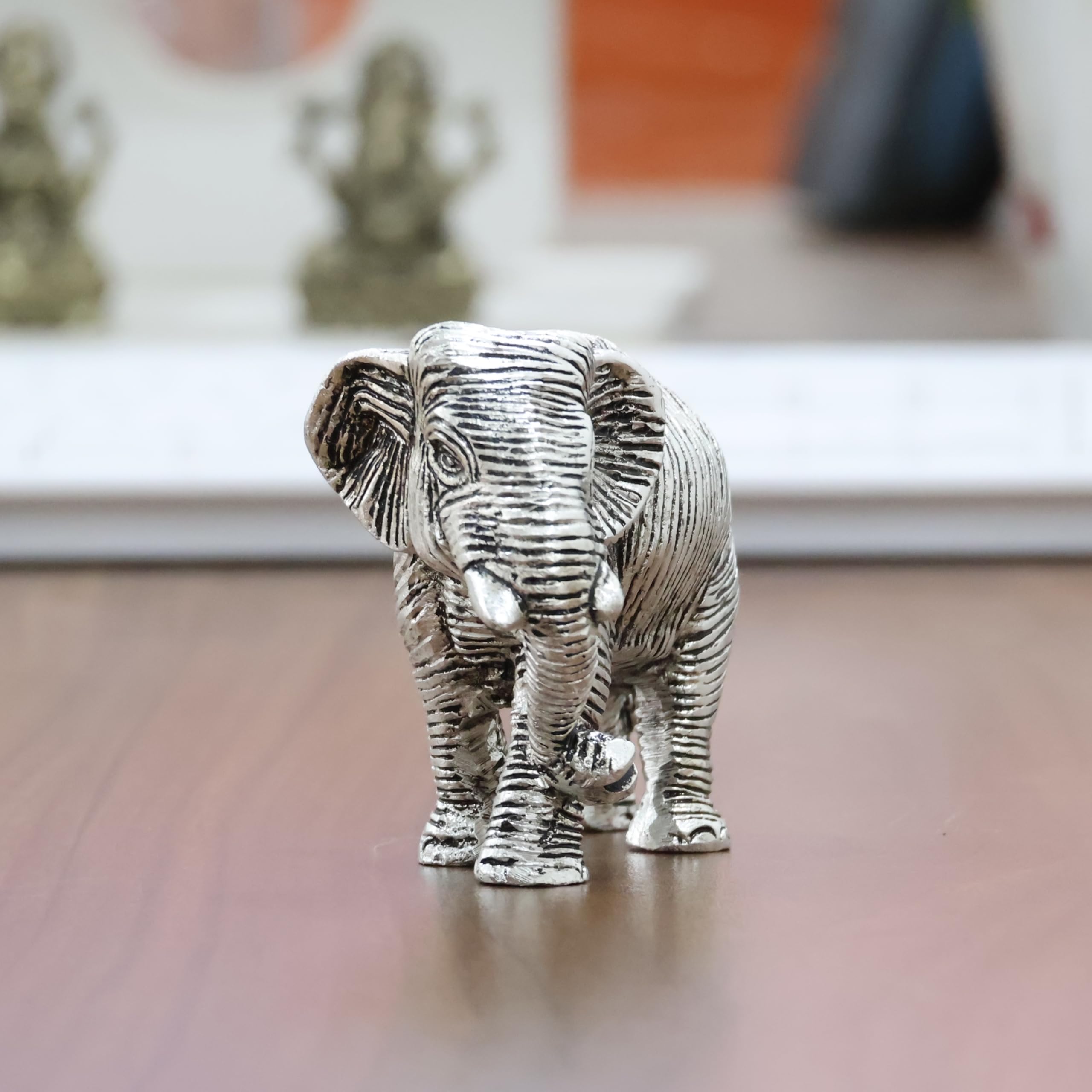 KridayKraft Metal Decorative Silver Toned African Elephants Animal Figurine, Antique Finish, Home Decor