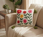 Furnistitchs Handmade Tufted Boho Cushion Covers 12x12 Inches | Embroidered Sofa Pillow Cases | Rustic Bohemian Decorative Throw Cushions for Couch Bedroom Living Room (2, Balloon Floral)