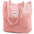 Kawn Women Corduroy Western Tote Bag Canvas Shoulder Cord Purse Reusable Shopping Bag Grocery Bag Large Capacity Washable Handbag Girls Shoulder Bag With Inner Pocket For Daily Use Work Travel (Pink)