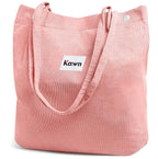 Kawn Women Corduroy Western Tote Bag Canvas Shoulder Cord Purse Reusable Shopping Bag Grocery Bag Large Capacity Washable Handbag Girls Shoulder Bag With Inner Pocket For Daily Use Work Travel (Pink)
