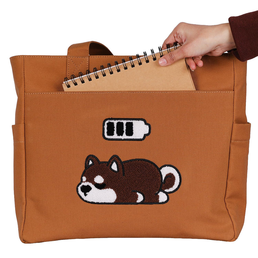 TSANTA U Shaped Canvas Tote Bag, 35.56x33.02 cm with 10.8 cm Gusset, Cotton, Zipper Closure, Laptop Compartment (Low Battery)