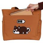 TSANTA U Shaped Canvas Tote Bag, 35.56x33.02 cm with 10.8 cm Gusset, Cotton, Zipper Closure, Laptop Compartment (Low Battery)