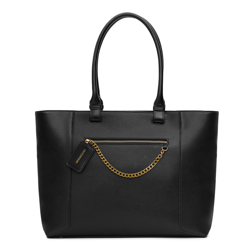 Miraggio Kris Laptop Tote Bag | Shoulder Bag For Office Fits Upto 14 Inches Laptop | Office Tote Bag | Gift For Women- Black