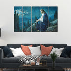 VIBECRAFTS Jesus In Forest 5 Pieces Canvas Wall Painting For Home | Office | Living Room | Gift (PTVC5Pcs4_8512)