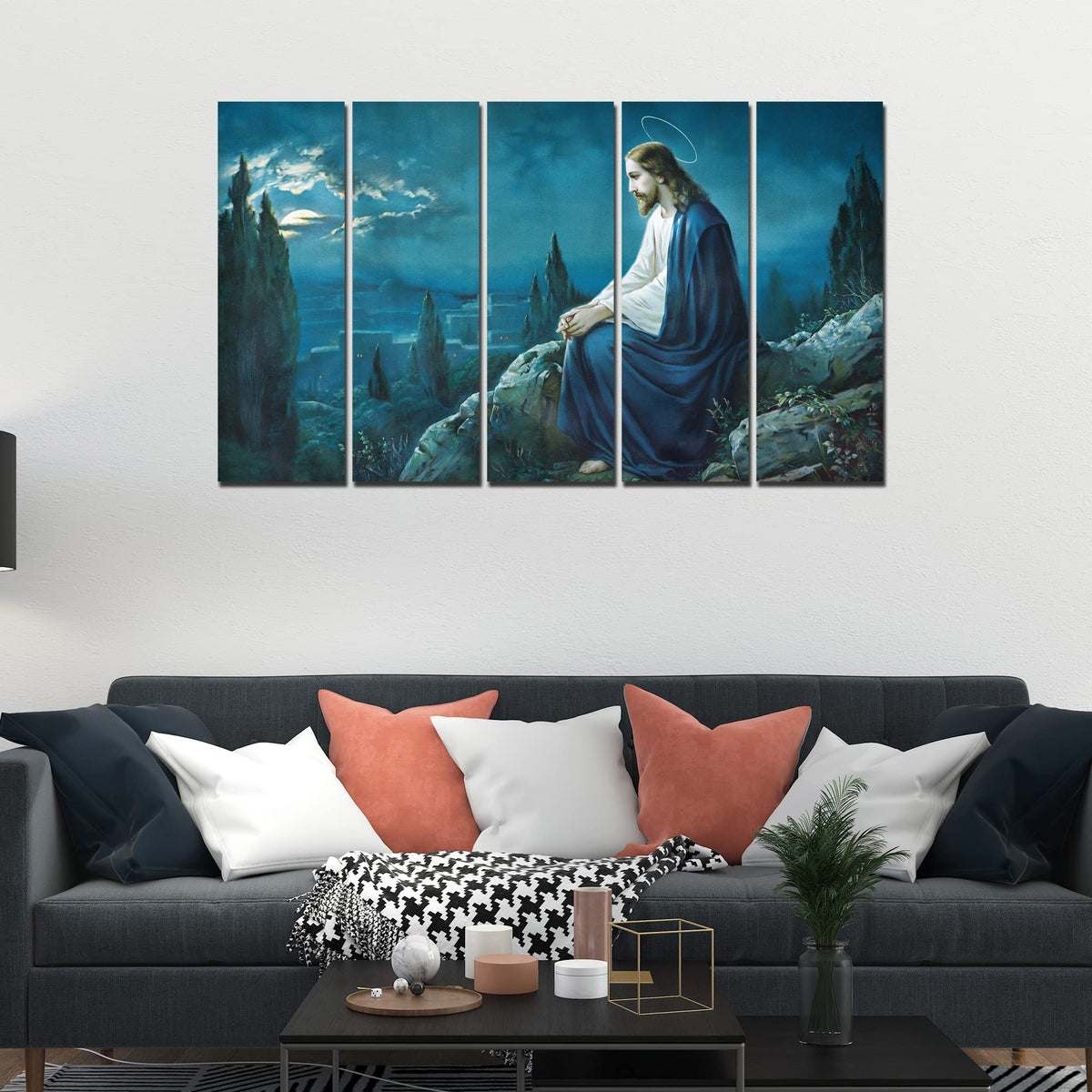 VIBECRAFTS Jesus In Forest 5 Pieces Canvas Wall Painting For Home | Office | Living Room | Gift (PTVC5Pcs4_8512)
