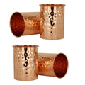 Adoko 100% Pure Copper Hammered Tumbler 300ml | Ayurvedic Drinking Glass for Water | Traditional Handcrafted Copper Utensil – 4Pcs Set