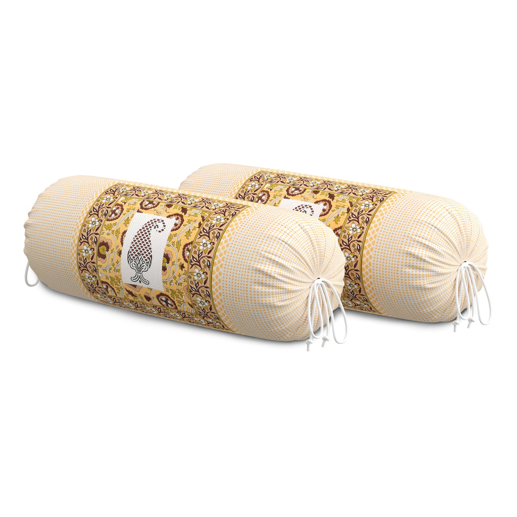 BLOCKS OF INDIA Cotton Hand Block Printed Bolster Cover | Booster Cover with Drawstring | Round Long Pillow Cover for Bed | Dewan Pillow Cover Set 16 X 32 | Set of 2 (Color 39)