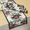 HOKIPO Cotton Jacquard 4 Placemats with Runner for Dining Table 4 Seater (IN530-D1*4+IN531) White Floral Kafalo