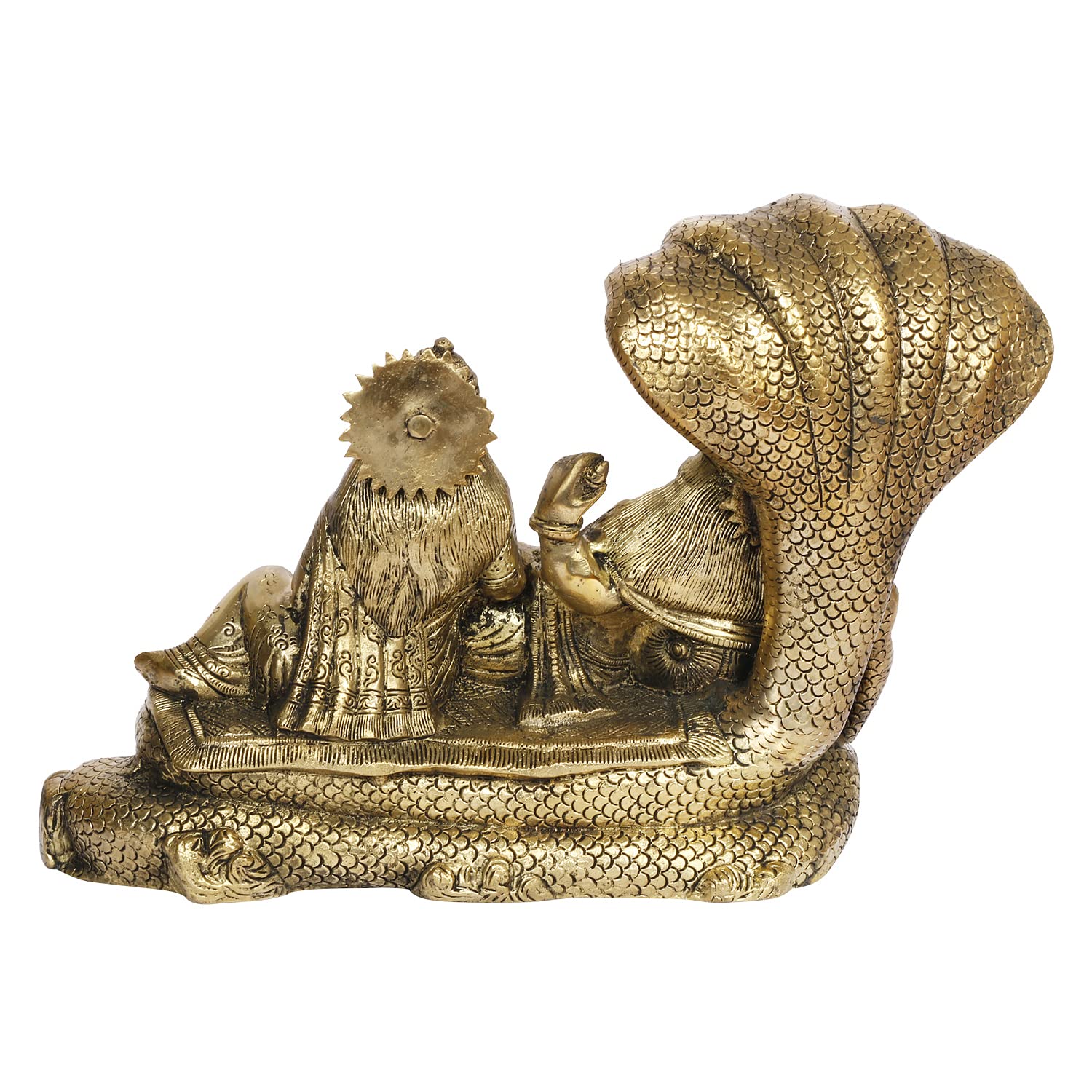 ARTVARKO Big Brass Laxmi Vishnu Rest Upon Shesha Naag | Lakshmi Narayan Statue for Home Office Table Decor (L 13 x B 5 x H 9.5) 7.5 Kg