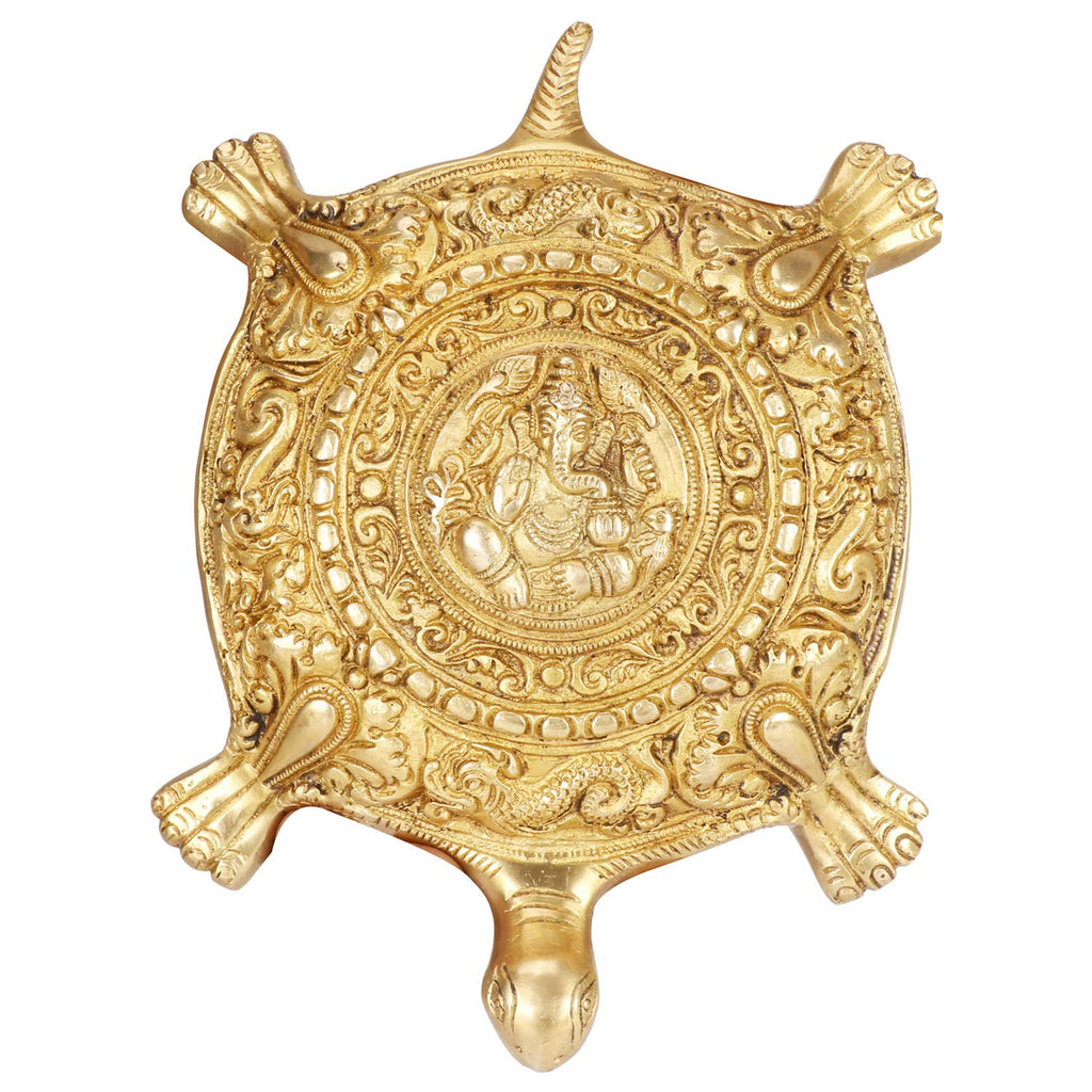 ARTVARKO Brass Tortoise Ganesha for Good Luck Showpiece Turtle Kachua Ganesh Tortoise for Shree Yantra Feng Shui Vastu Long Life Career 8 Inch