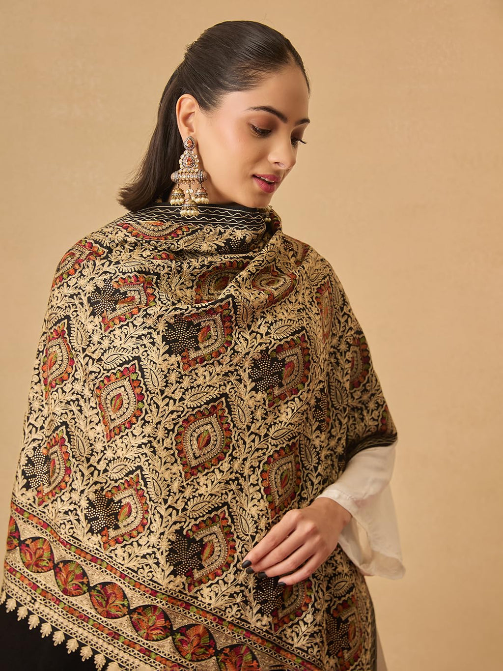 Pashmoda Women Ornate Harmony Fine Wool Nalki Embroidered Stole (Size : 28x80in, 71X203cm) EMST03