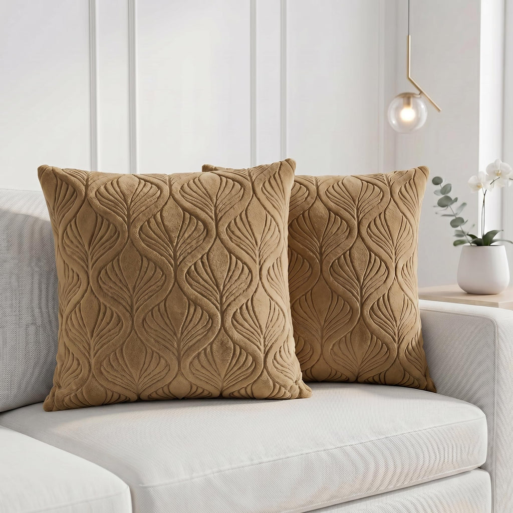Yellow Weaves Jacquard Cushion Covers | Sofa Cushion Covers | Throw Pillow Cover for Sofa, Couch, Living Room| Removable & Washable | 16x16 Inches, Set of 2 (Golden Brown)
